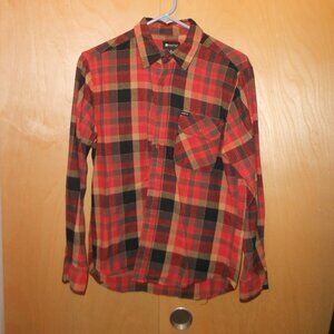 Matix Long Sleeve Skate Flannel Button Shirt Red Orange Black Size S small